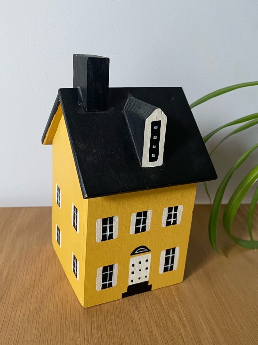 Decorative Handpainted Yellow Wooden House with Black Roof